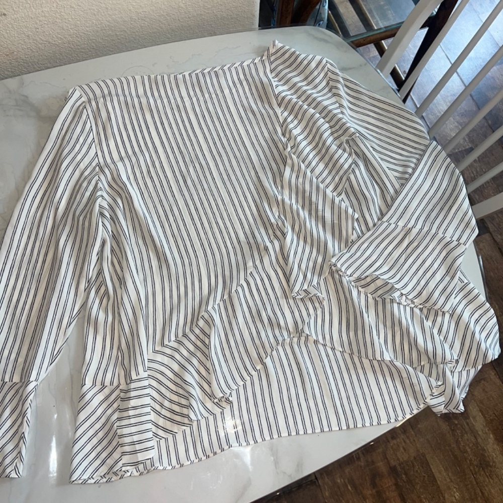 LOFT White Blouse with Black Pinstripes - Picture 2 of 7